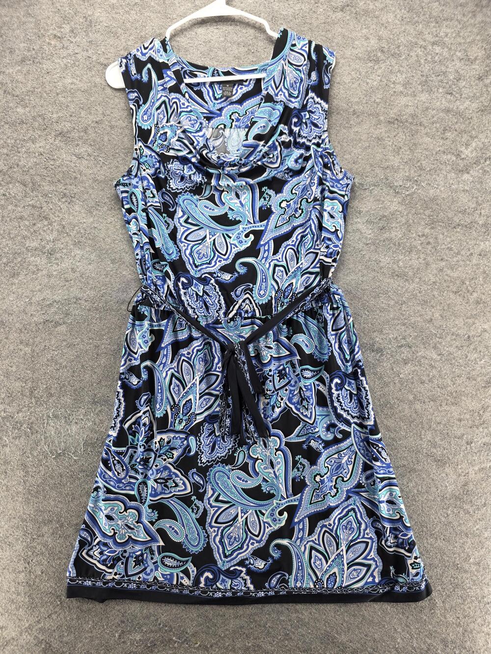 INC International Concepts Dress Womens M Blue Paisley Cowl Neck Knee Length